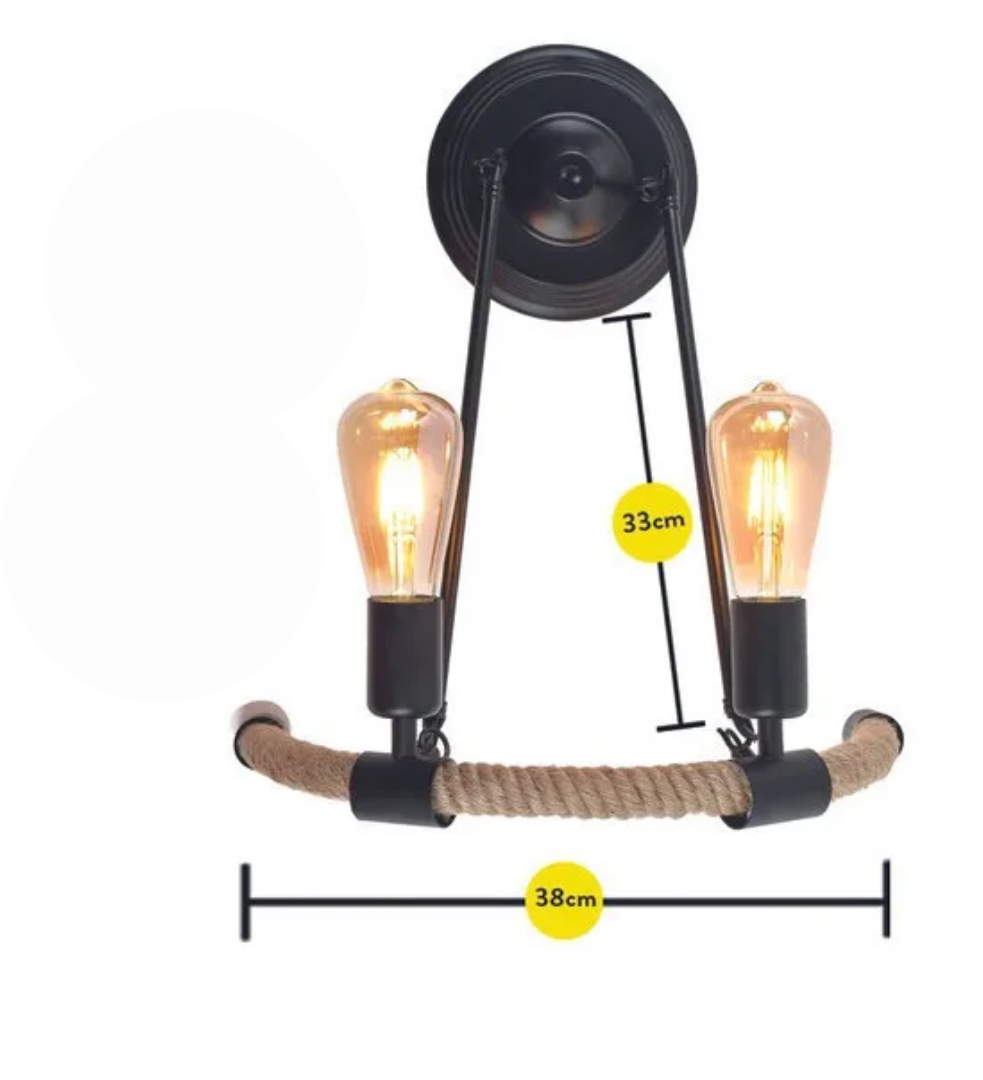 Lámpara de Pared Estilo Rústico con Mecate Natural Luces Base E27 para Interior -NGR